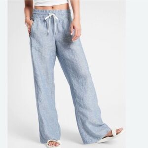 Athleta Cabo Linen Wide Leg Pant Size 8 Tall Pull On Athleisure Boho Minimalist